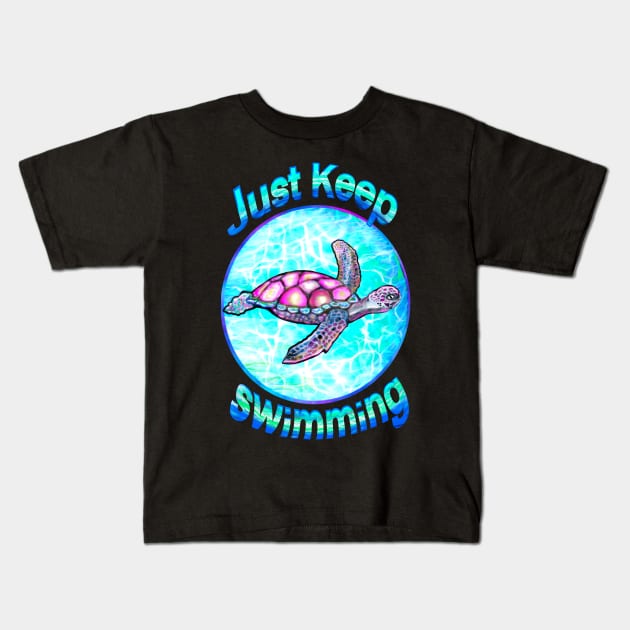 Motivational inspirational Turtle in blue circle , blue turtle sparkly magical beautiful sea creature sea turtle Kids T-Shirt by Artonmytee